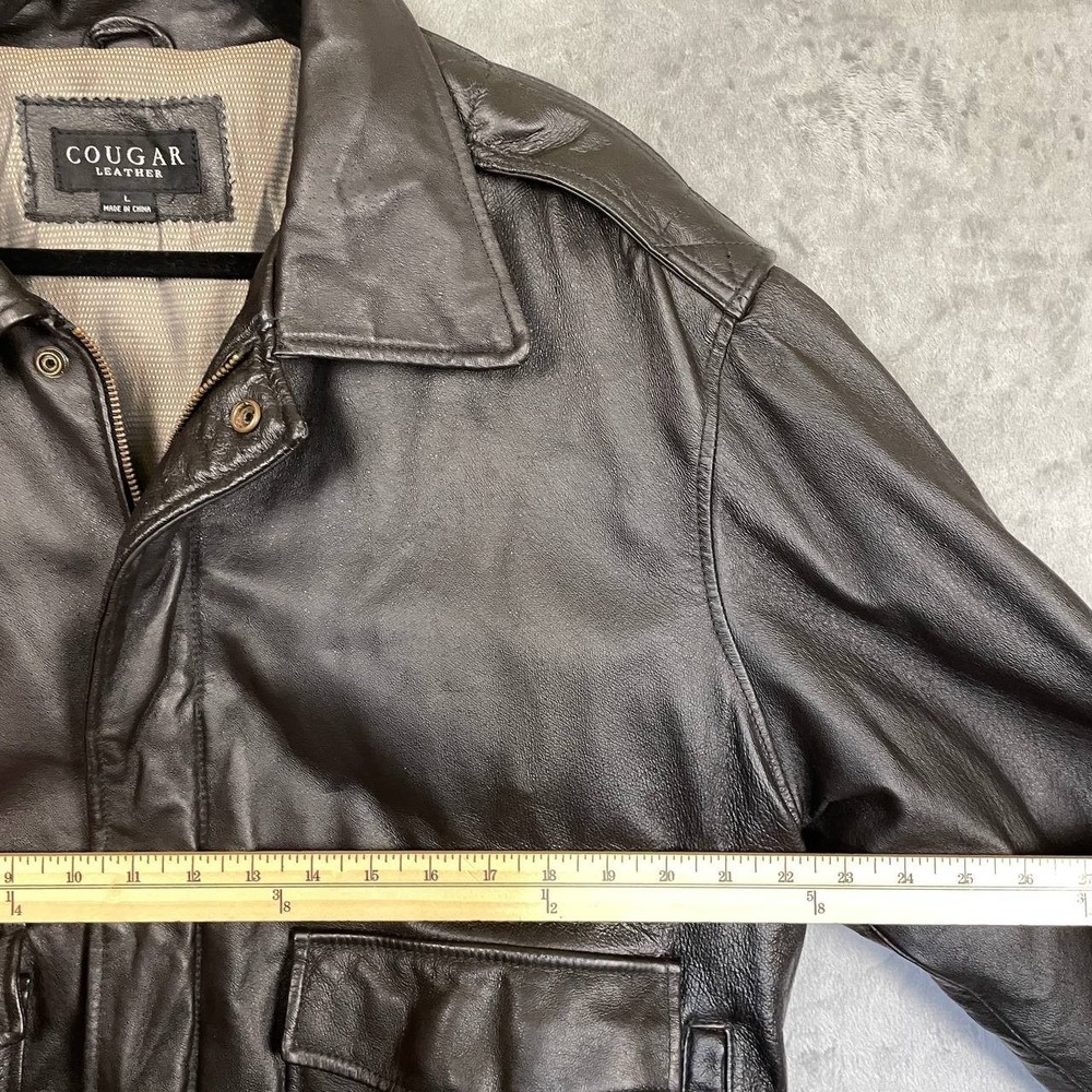 Men's Black Leather Bomber Flight Aviator Jacket Large - Picture 4 of 10
